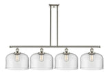 916-4I-PN-G72-L 4-Light 48" Polished Nickel Island Light - Clear X-Large Bell Glass - LED Bulb - Dimmensions: 48 x 8 x 10<br>Minimum Height : 20.375<br>Maximum Height : 44.375 - Sloped Ceiling Compatible: Yes