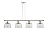 916-4I-PN-G72 4-Light 48" Polished Nickel Island Light - Clear Large Bell Glass - LED Bulb - Dimmensions: 48 x 8 x 10<br>Minimum Height : 20.375<br>Maximum Height : 44.375 - Sloped Ceiling Compatible: Yes