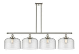 916-4I-PN-G74-L 4-Light 48" Polished Nickel Island Light - Seedy X-Large Bell Glass - LED Bulb - Dimmensions: 48 x 8 x 10<br>Minimum Height : 20.375<br>Maximum Height : 44.375 - Sloped Ceiling Compatible: Yes