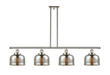 916-4I-PN-G78 4-Light 48" Polished Nickel Island Light - Silver Plated Mercury Large Bell Glass - LED Bulb - Dimmensions: 48 x 8 x 10<br>Minimum Height : 20.375<br>Maximum Height : 44.375 - Sloped Ceiling Compatible: Yes