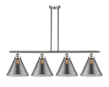 916-4I-SN-G43-L 4-Light 48" Brushed Satin Nickel Island Light - Plated Smoke Cone 12" Glass - LED Bulb - Dimmensions: 48 x 8 x 10<br>Minimum Height : 20.375<br>Maximum Height : 44.375 - Sloped Ceiling Compatible: Yes