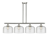 916-4I-SN-G74-L 4-Light 48" Brushed Satin Nickel Island Light - Seedy X-Large Bell Glass - LED Bulb - Dimmensions: 48 x 8 x 10<br>Minimum Height : 20.375<br>Maximum Height : 44.375 - Sloped Ceiling Compatible: Yes