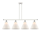 916-4I-WPC-G41-L 4-Light 48" White and Polished Chrome Island Light - Matte White Cased Cone 12" Glass - LED Bulb - Dimmensions: 48 x 8 x 10<br>Minimum Height : 20.375<br>Maximum Height : 44.375 - Sloped Ceiling Compatible: Yes
