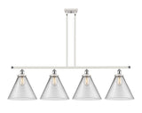 916-4I-WPC-G42-L 4-Light 48" White and Polished Chrome Island Light - Clear Cone 12" Glass - LED Bulb - Dimmensions: 48 x 8 x 10<br>Minimum Height : 20.375<br>Maximum Height : 44.375 - Sloped Ceiling Compatible: Yes
