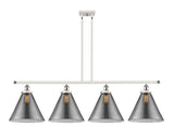 916-4I-WPC-G43-L 4-Light 48" White and Polished Chrome Island Light - Plated Smoke Cone 12" Glass - LED Bulb - Dimmensions: 48 x 8 x 10<br>Minimum Height : 20.375<br>Maximum Height : 44.375 - Sloped Ceiling Compatible: Yes