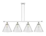 916-4I-WPC-G44-L 4-Light 48" White and Polished Chrome Island Light - Seedy Cone 12" Glass - LED Bulb - Dimmensions: 48 x 8 x 10<br>Minimum Height : 20.375<br>Maximum Height : 44.375 - Sloped Ceiling Compatible: Yes