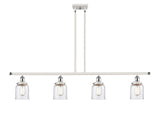 916-4I-WPC-G54 4-Light 48" White and Polished Chrome Island Light - Seedy Small Bell Glass - LED Bulb - Dimmensions: 48 x 5 x 10<br>Minimum Height : 19.375<br>Maximum Height : 43.375 - Sloped Ceiling Compatible: Yes