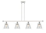 916-4I-WPC-G62 4-Light 48" White and Polished Chrome Island Light - Clear Small Cone Glass - LED Bulb - Dimmensions: 48 x 6 x 10<br>Minimum Height : 19.375<br>Maximum Height : 43.375 - Sloped Ceiling Compatible: Yes