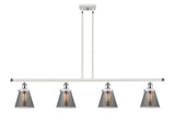 916-4I-WPC-G63 4-Light 48" White and Polished Chrome Island Light - Plated Smoke Small Cone Glass - LED Bulb - Dimmensions: 48 x 6 x 10<br>Minimum Height : 19.375<br>Maximum Height : 43.375 - Sloped Ceiling Compatible: Yes