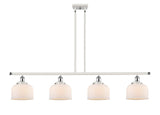 916-4I-WPC-G71 4-Light 48" White and Polished Chrome Island Light - Matte White Cased Large Bell Glass - LED Bulb - Dimmensions: 48 x 8 x 10<br>Minimum Height : 20.375<br>Maximum Height : 44.375 - Sloped Ceiling Compatible: Yes