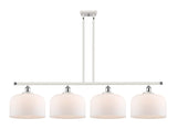 916-4I-WPC-G71-L 4-Light 48" White and Polished Chrome Island Light - Matte White Cased X-Large Bell Glass - LED Bulb - Dimmensions: 48 x 8 x 10<br>Minimum Height : 20.375<br>Maximum Height : 44.375 - Sloped Ceiling Compatible: Yes