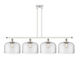 916-4I-WPC-G72-L 4-Light 48" White and Polished Chrome Island Light - Clear X-Large Bell Glass - LED Bulb - Dimmensions: 48 x 8 x 10<br>Minimum Height : 20.375<br>Maximum Height : 44.375 - Sloped Ceiling Compatible: Yes