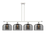 916-4I-WPC-G73-L 4-Light 48" White and Polished Chrome Island Light - Plated Smoke X-Large Bell Glass - LED Bulb - Dimmensions: 48 x 8 x 10<br>Minimum Height : 20.375<br>Maximum Height : 44.375 - Sloped Ceiling Compatible: Yes