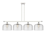 916-4I-WPC-G74-L 4-Light 48" White and Polished Chrome Island Light - Seedy X-Large Bell Glass - LED Bulb - Dimmensions: 48 x 8 x 10<br>Minimum Height : 20.375<br>Maximum Height : 44.375 - Sloped Ceiling Compatible: Yes