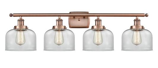 4-Light 36" Antique Copper Bath Vanity Light - Clear Large Bell - LED