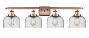 4-Light 36" Antique Copper Bath Vanity Light - Seedy Large Bell Glass LED