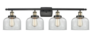 4-Light 36" Black Antique Brass Bath Vanity Light - Clear Large Bell Glass LED