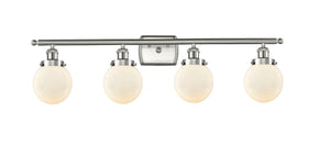 4-Light 36" Brushed Satin Nickel Bath Vanity Light - Matte White Cased Beacon Glass LED