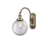 1-Light 8" Beacon Sconce - Globe-Orb Clear Glass - Choice of Finish And Incandesent Or LED Bulbs