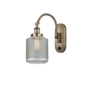 918-1W-AB-G262 1-Light 6" Antique Brass Sconce - Vintage Wire Mesh Stanton Glass - LED Bulb - Dimmensions: 6 x 13 x 14.5 - Glass Up or Down: Yes