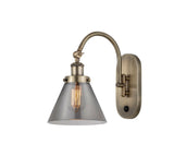918-1W-AB-G43 1-Light 8" Antique Brass Sconce - Plated Smoke Large Cone Glass - LED Bulb - Dimmensions: 8 x 13.875 x 12.75 - Glass Up or Down: Yes