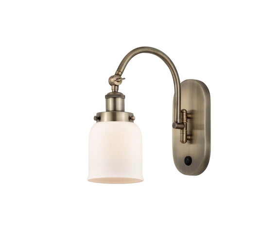 918-1W-AB-G51 1-Light 5" Antique Brass Sconce - Matte White Cased Small Bell Glass - LED Bulb - Dimmensions: 5 x 12.5 x 12.5 - Glass Up or Down: Yes