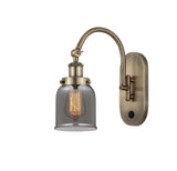 918-1W-AB-G53 1-Light 5" Antique Brass Sconce - Plated Smoke Small Bell Glass - LED Bulb - Dimmensions: 5 x 12.5 x 12.5 - Glass Up or Down: Yes