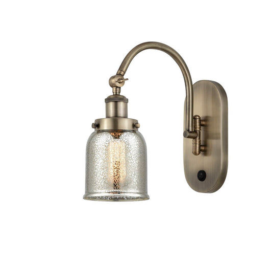 918-1W-AB-G58 1-Light 5" Antique Brass Sconce - Silver Plated Mercury Small Bell Glass - LED Bulb - Dimmensions: 5 x 12.5 x 12.5 - Glass Up or Down: Yes