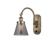 918-1W-AB-G63 1-Light 6.25" Antique Brass Sconce - Plated Smoke Small Cone Glass - LED Bulb - Dimmensions: 6.25 x 13.125 x 12.5 - Glass Up or Down: Yes