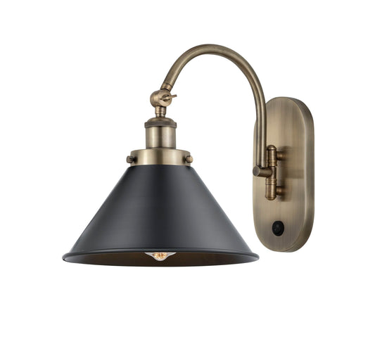 918-1W-AB-M10-BK 1-Light 10" Antique Brass Sconce - Antique Brass Briarcliff Shade - LED Bulb - Dimmensions: 10 x 15 x 12.25 - Glass Up or Down: Yes