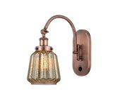 918-1W-AC-G146 1-Light 7" Antique Copper Sconce - Mercury Plated Chatham Glass - LED Bulb - Dimmensions: 7 x 13.5 x 14.75 - Glass Up or Down: Yes