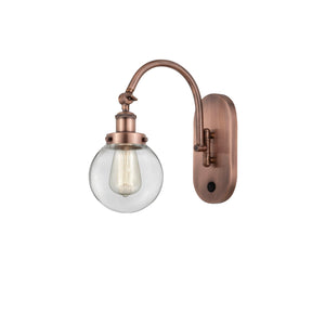 1-Light 6" Antique Copper Sconce - Clear Beacon Glass LED