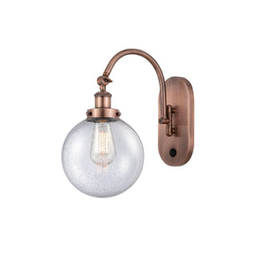 1-Light 8" Antique Copper Sconce - Seedy Beacon Glass LED