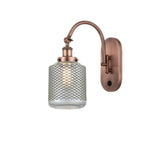 918-1W-AC-G262 1-Light 6" Antique Copper Sconce - Vintage Wire Mesh Stanton Glass - LED Bulb - Dimmensions: 6 x 13 x 14.5 - Glass Up or Down: Yes