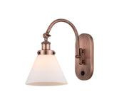 918-1W-AC-G41 1-Light 8" Antique Copper Sconce - Matte White Cased Large Cone Glass - LED Bulb - Dimmensions: 8 x 13.875 x 12.75 - Glass Up or Down: Yes