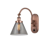 918-1W-AC-G43 1-Light 8" Antique Copper Sconce - Plated Smoke Large Cone Glass - LED Bulb - Dimmensions: 8 x 13.875 x 12.75 - Glass Up or Down: Yes