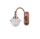 918-1W-AC-G534 1-Light 7.5" Antique Copper Sconce - Seedy Small Oxford Glass - LED Bulb - Dimmensions: 7.5 x 13.75 x 12.5 - Glass Up or Down: Yes