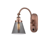 918-1W-AC-G63 1-Light 6.25" Antique Copper Sconce - Plated Smoke Small Cone Glass - LED Bulb - Dimmensions: 6.25 x 13.125 x 12.5 - Glass Up or Down: Yes