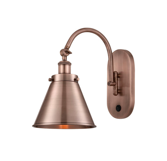 918-1W-AC-M13-AC 1-Light 8" Antique Copper Sconce - Antique Copper Appalachian Shade - LED Bulb - Dimmensions: 8 x 14 x 12.875 - Glass Up or Down: Yes