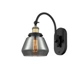 1-Light 7" Antique Brass Sconce - Plated Smoke Fulton Glass LED