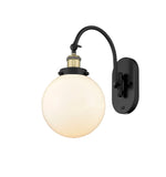 1-Light 8" Antique Brass Sconce - Matte White Cased Beacon Glass LED