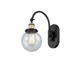 1-Light 6" Black Antique Brass Sconce - Seedy Beacon Glass LED