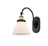 918-1W-BAB-G41 1-Light 8" Black Antique Brass Sconce - Matte White Cased Large Cone Glass - LED Bulb - Dimmensions: 8 x 13.875 x 12.75 - Glass Up or Down: Yes