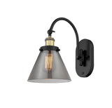 918-1W-BAB-G43 1-Light 8" Black Antique Brass Sconce - Plated Smoke Large Cone Glass - LED Bulb - Dimmensions: 8 x 13.875 x 12.75 - Glass Up or Down: Yes