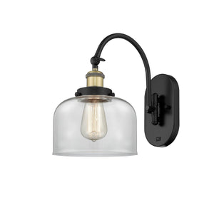 1-Light 8" Black Antique Brass Sconce - Clear Large Bell Glass LED