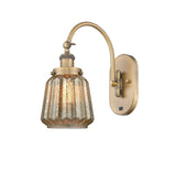 918-1W-BB-G146 1-Light 7" Brushed Brass Sconce - Mercury Plated Chatham Glass - LED Bulb - Dimmensions: 7 x 13.5 x 14.75 - Glass Up or Down: Yes