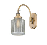 918-1W-BB-G262 1-Light 6" Brushed Brass Sconce - Vintage Wire Mesh Stanton Glass - LED Bulb - Dimmensions: 6 x 13 x 14.5 - Glass Up or Down: Yes