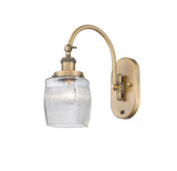 1-Light 5.5" Antique Brass Sconce - Thick Clear Halophane Colton Glass LED