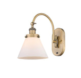 918-1W-BB-G41 1-Light 8" Brushed Brass Sconce - Matte White Cased Large Cone Glass - LED Bulb - Dimmensions: 8 x 13.875 x 12.75 - Glass Up or Down: Yes