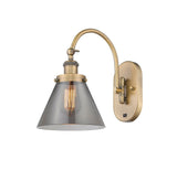 918-1W-BB-G43 1-Light 8" Brushed Brass Sconce - Plated Smoke Large Cone Glass - LED Bulb - Dimmensions: 8 x 13.875 x 12.75 - Glass Up or Down: Yes